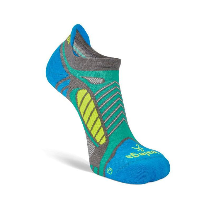 Ultralight No-Show Running Socks, Light Grey/Bright Turquoise