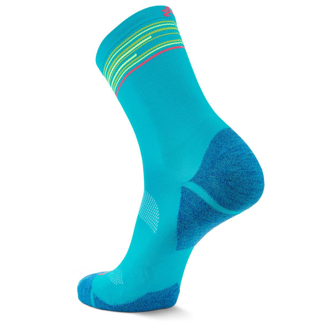 Blister Resist Light Mini Crew Running Socks, Lake Blue/Lime Punch