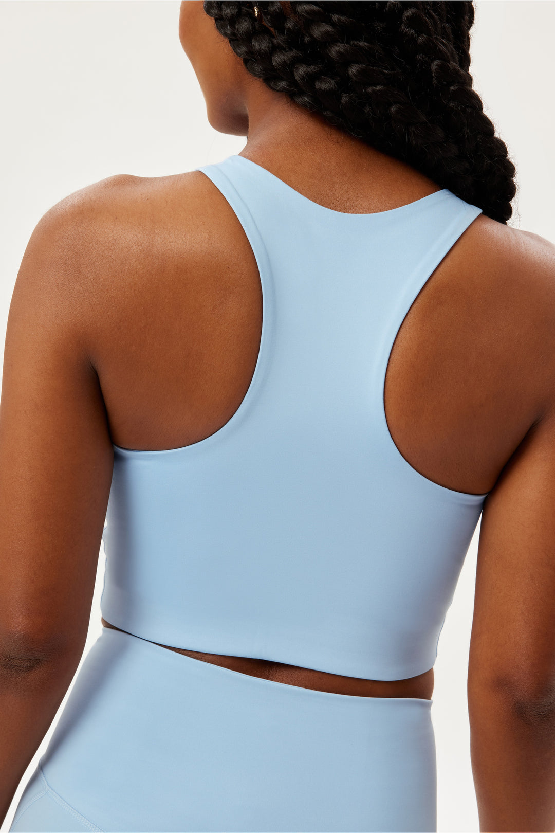 Dylan Sports Crop Top Bra, Cerulean, Back View