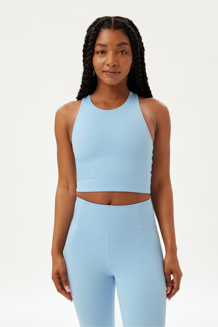 Dylan Sports Crop Top Bra, Cerulean, Front View