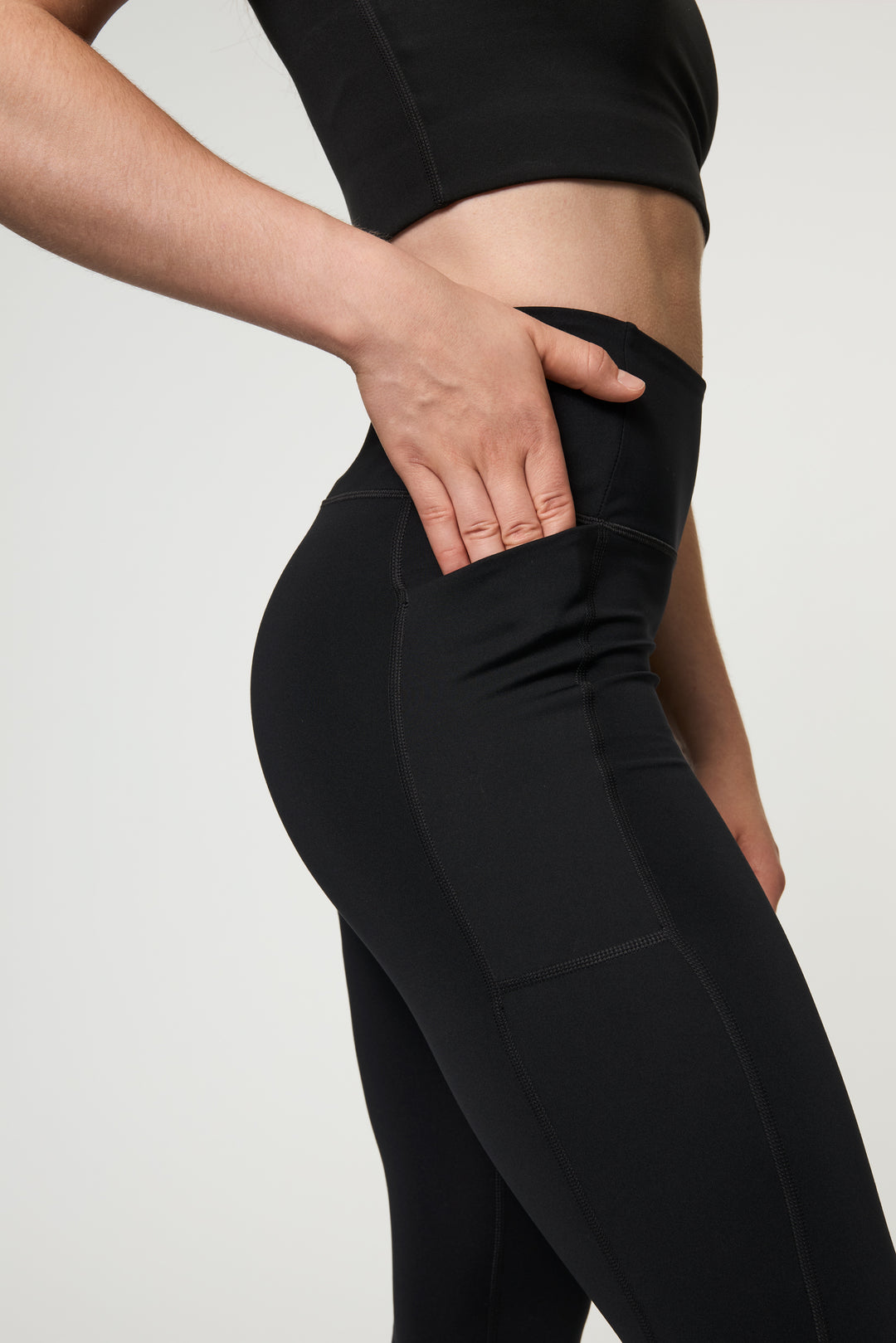 High Rise Pocket Leggings, Black, SideView