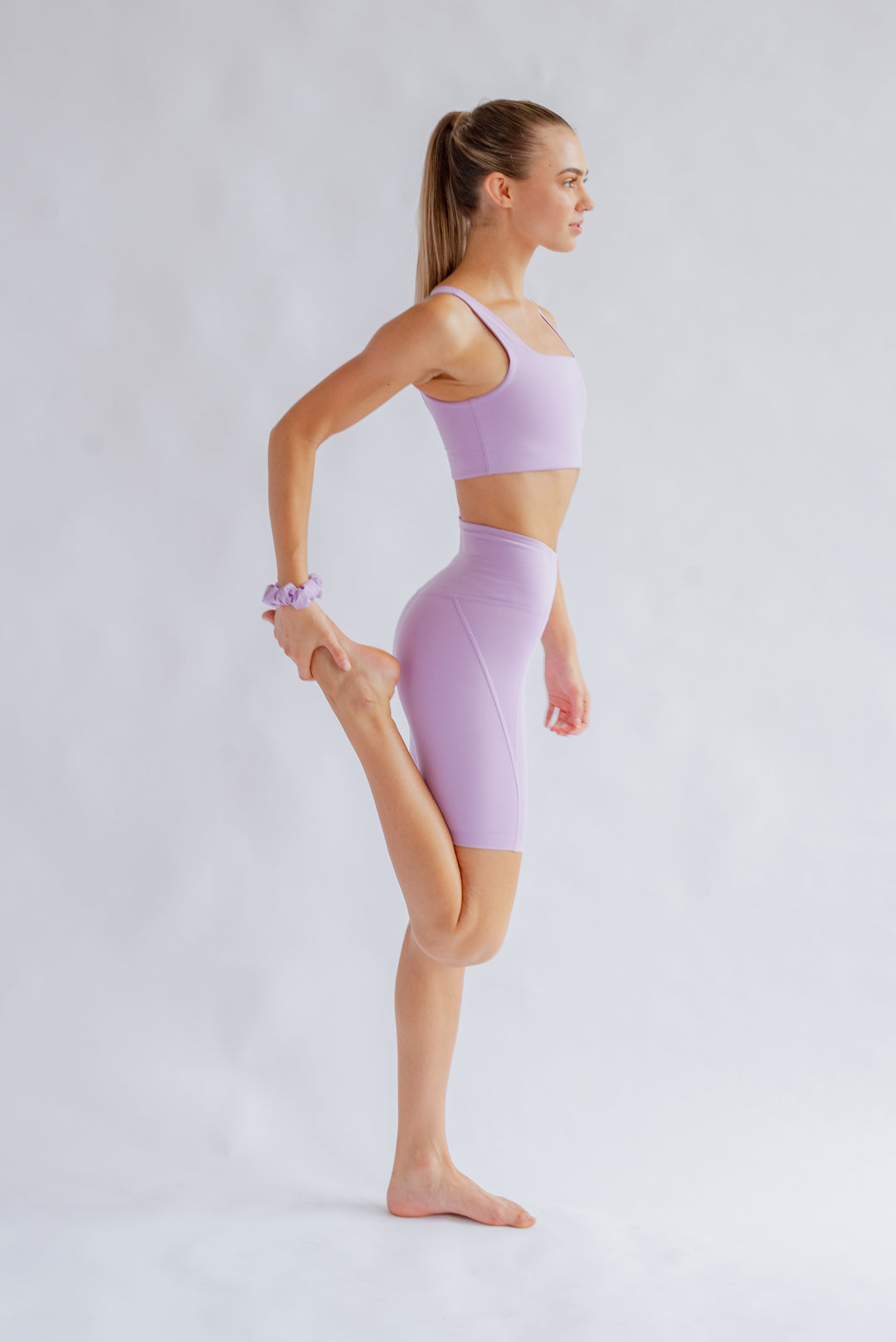 High Waisted Bike Shorts, Lilac, Side View
