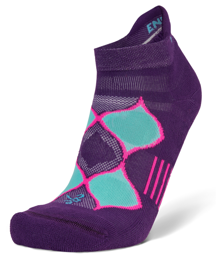 Women's Enduro No-Show Running Socks, Purple/Watermelon