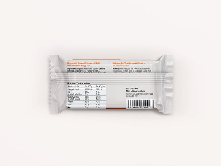 Organic Energy Bar, Choco Orange, Back