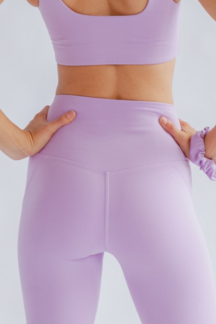 Back view of Girlfriend Collective workout shorts with hidden pocket