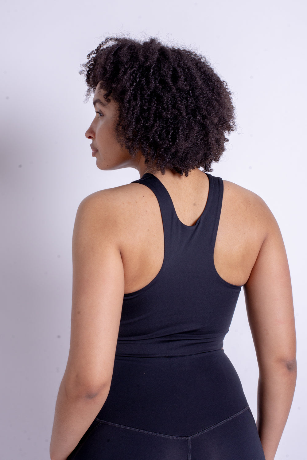 Racerback design of Dylan Bra in Black – back view