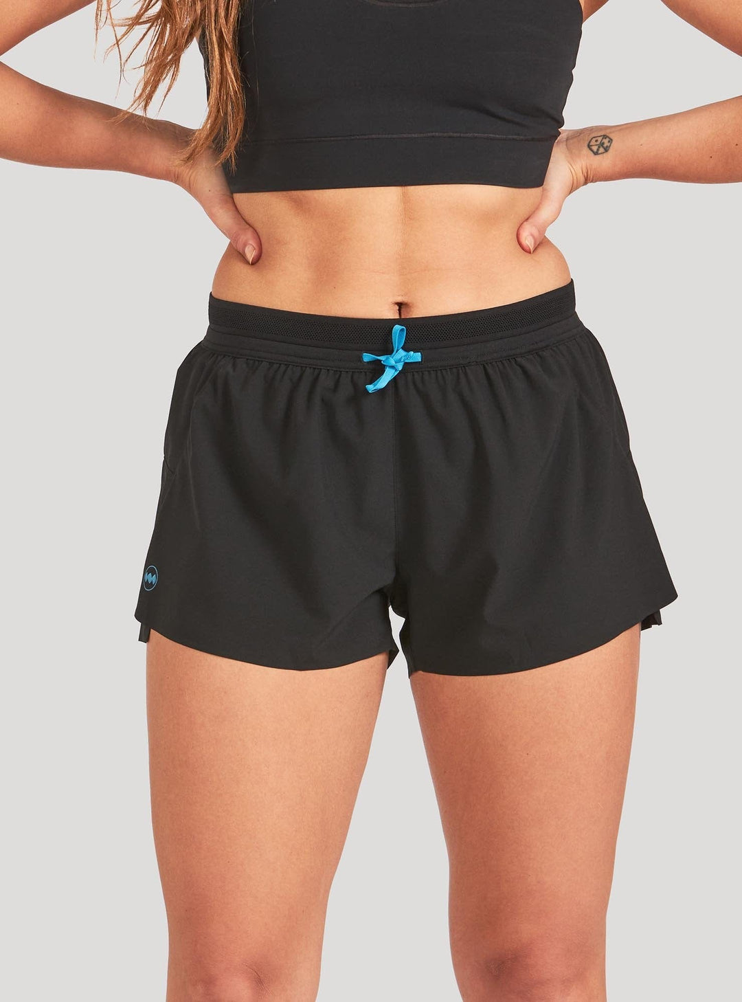 Front view of Janji women’s running shorts – 3" AFO Middle Short in lightweight recycled fabric