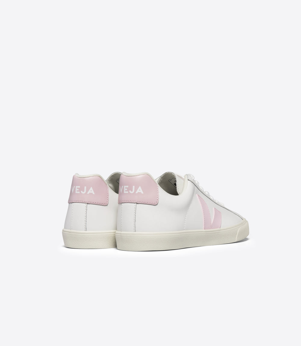 Rear view of Veja Esplar womens minimalist trainers showing heel and logo detail