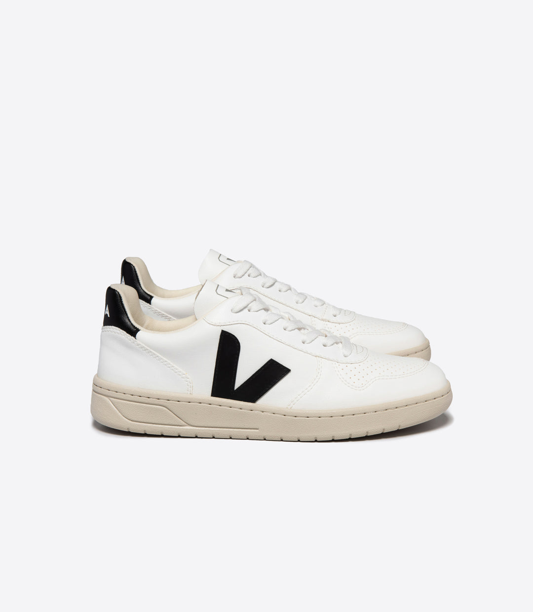 Side view of Veja V-10 Mens leather sneaker in ChromeFree leather